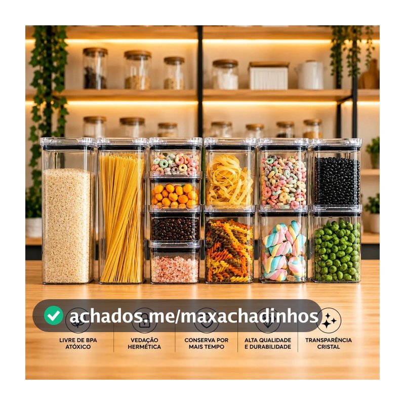 Kit Potes Porta Mantimento Hermético Quadrado Cozinha 12 Uni