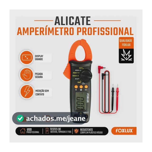 Alicate Amperímetro Digital Foxlux Multímetro 16mm² Profissional