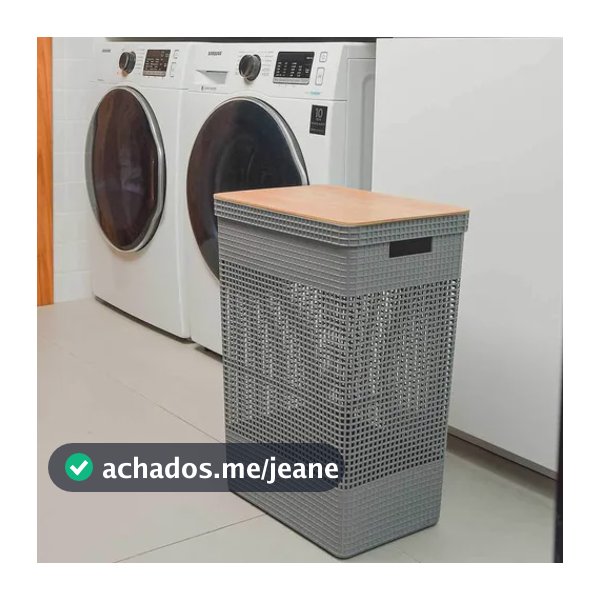 Cesto De Roupas Grid 49l Tampa Bambu Chumbo Cg455chf - Ou