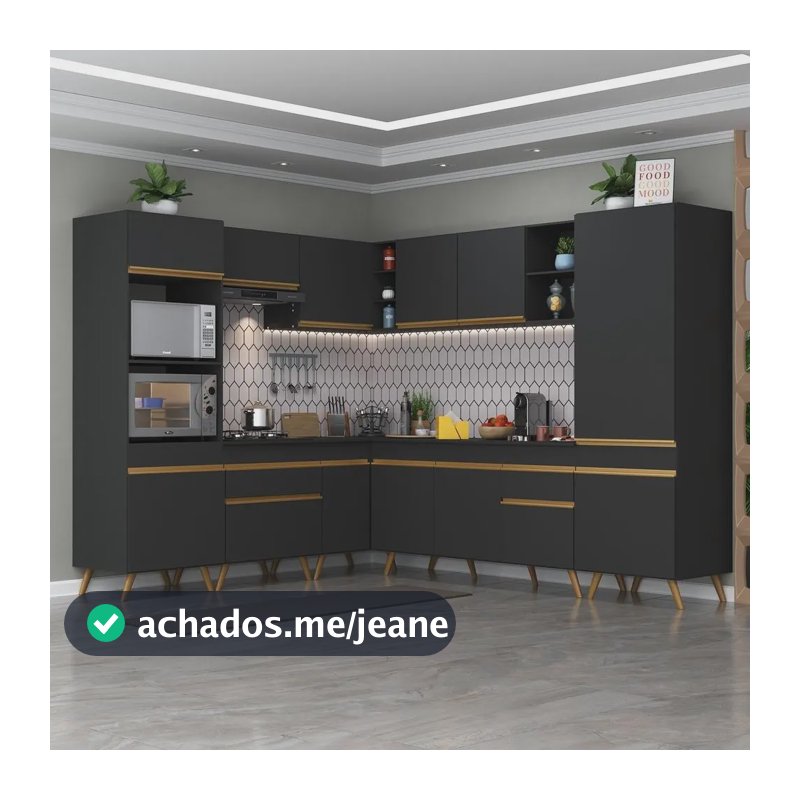 Armário de Cozinha Completa de Canto Veneza GB Multimóveis MP2046 Preta