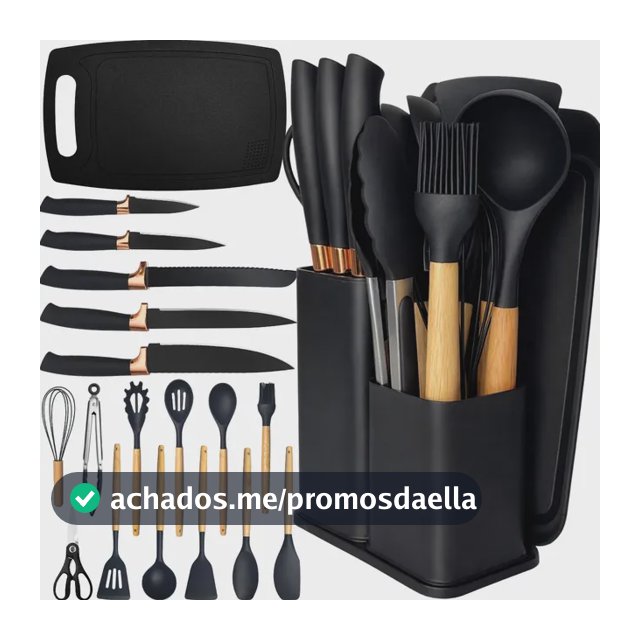 Kit Utensílios Silicone C/ Cabo De Madeira E Facas Em Inox