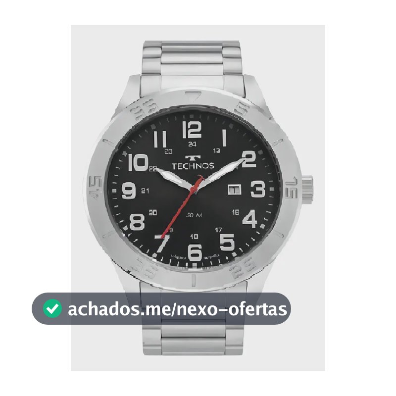 Relógio Technos Masculino Aço Inoxidável Fundo Preto Resistente Água 50m