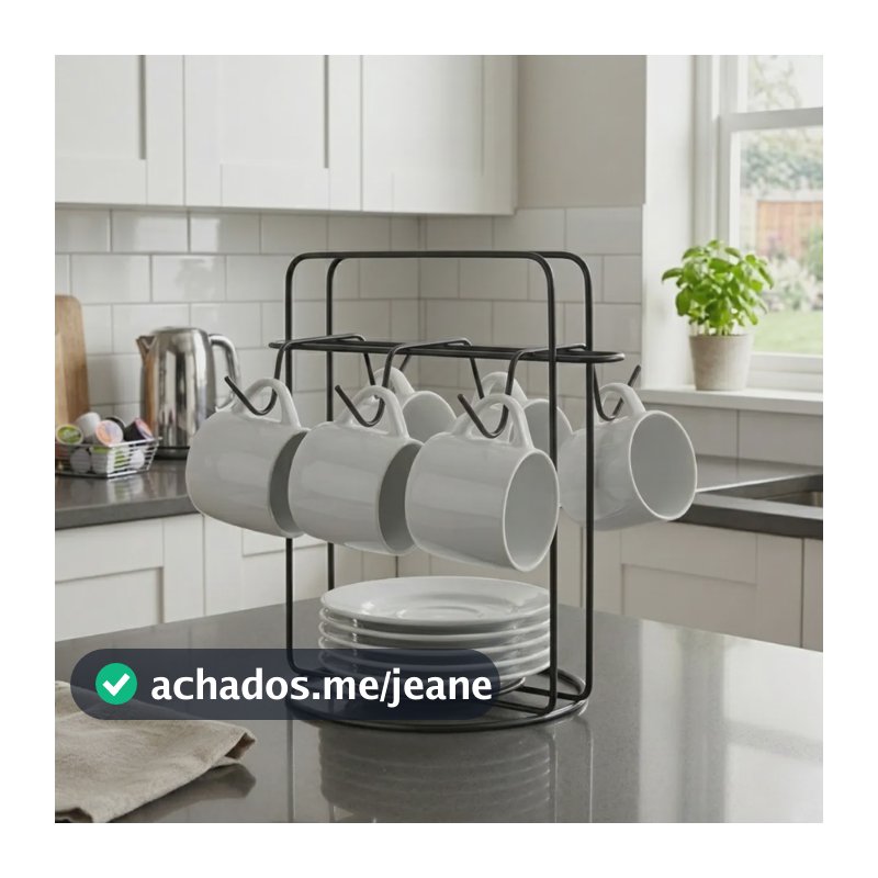 Suporte Organizador Para Xícaras E Pires De Café E Chá Preto Quadrado