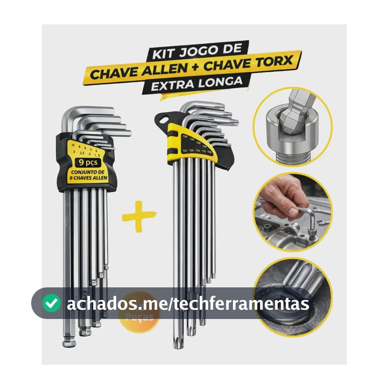 Kit Jogo Chave Allen E Torx Extra Longa 18 Peças Profissional Aço Reforçado Kit Completo
