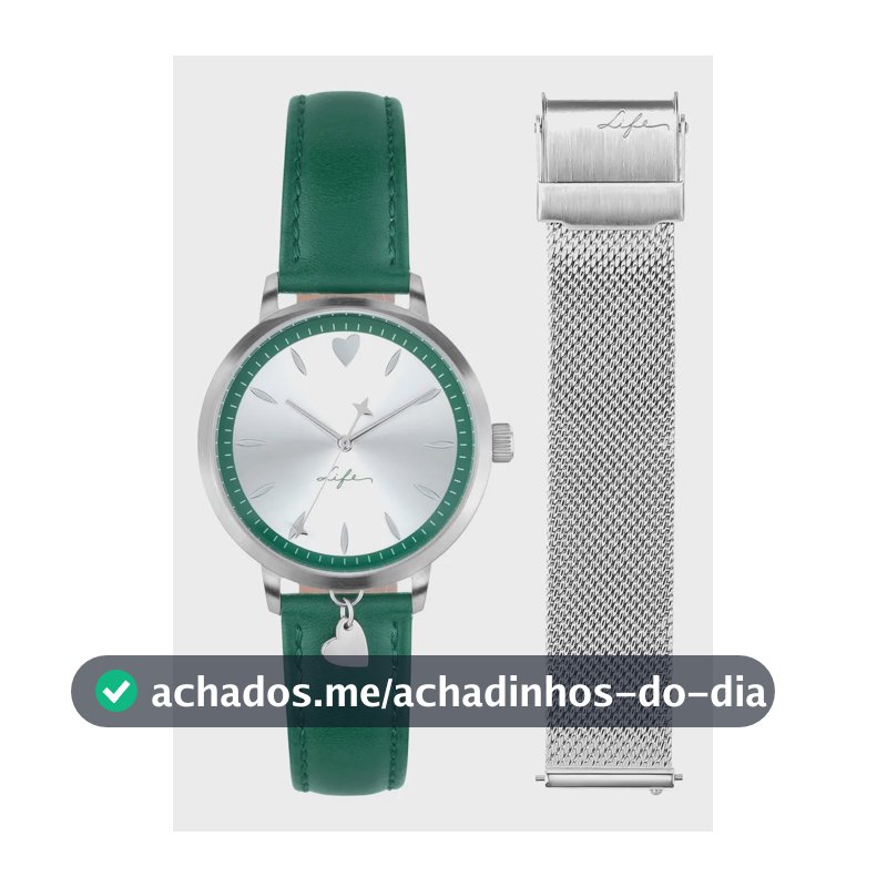 Relógio Life Lovely Feminino Aço Pulseira Couro Verde 3.6cm
