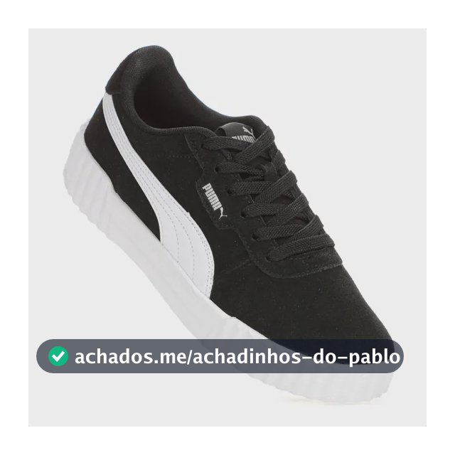 Tênis Puma Carina 3.0 Retrô Urbano Preto Branco Feminino