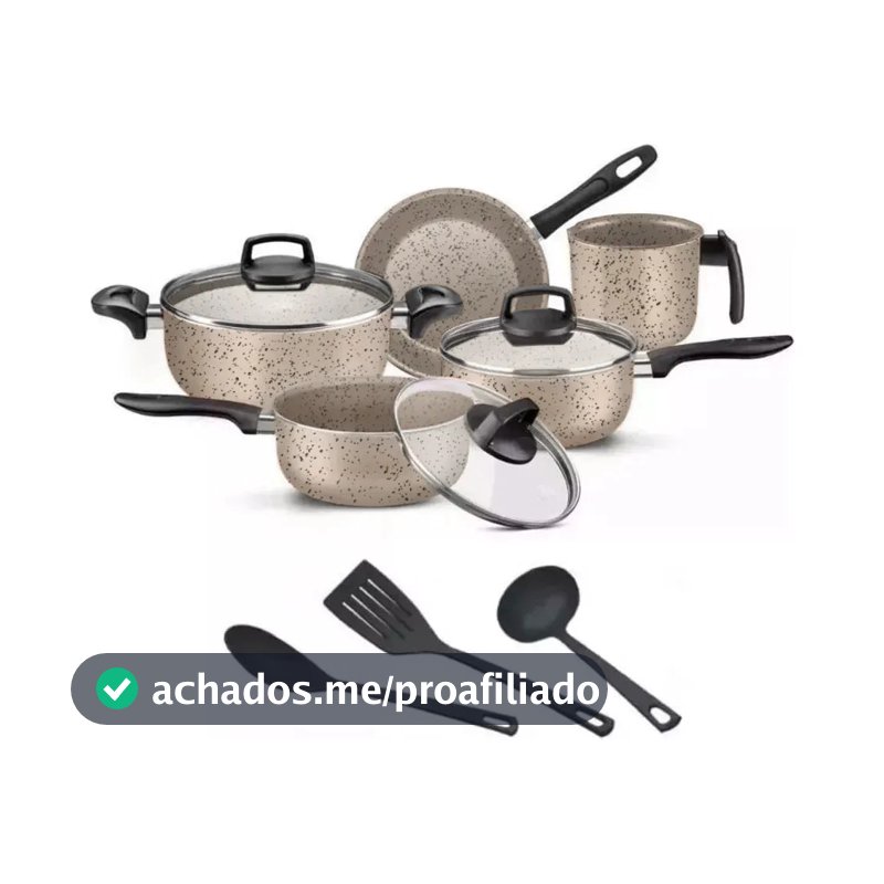 Jogo De Panelas 8 Peças Antiaderente Frigideira Tampa Vidro Marfim