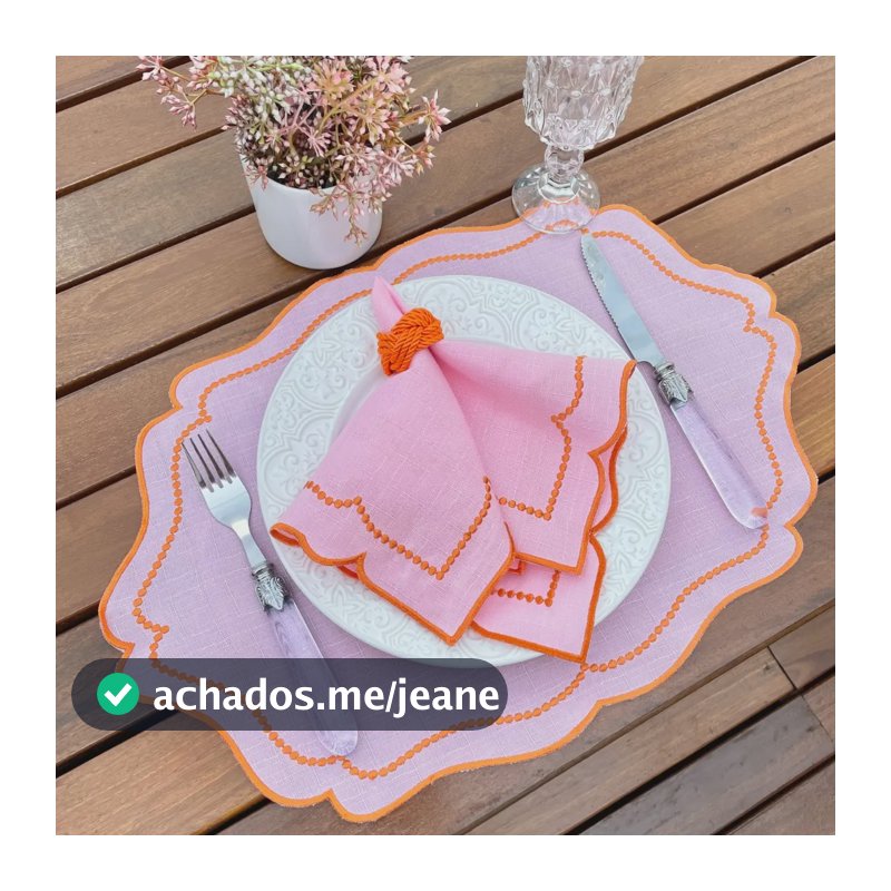 12 Pçs (6 Jgs) Jogo Americano Bordado Rosalaranja +guardanap Rosa