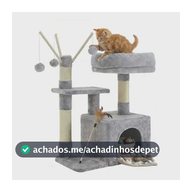 Arranhador Para Gatos Pequeno, Casa De Gato Com 3 Pompons Cinza