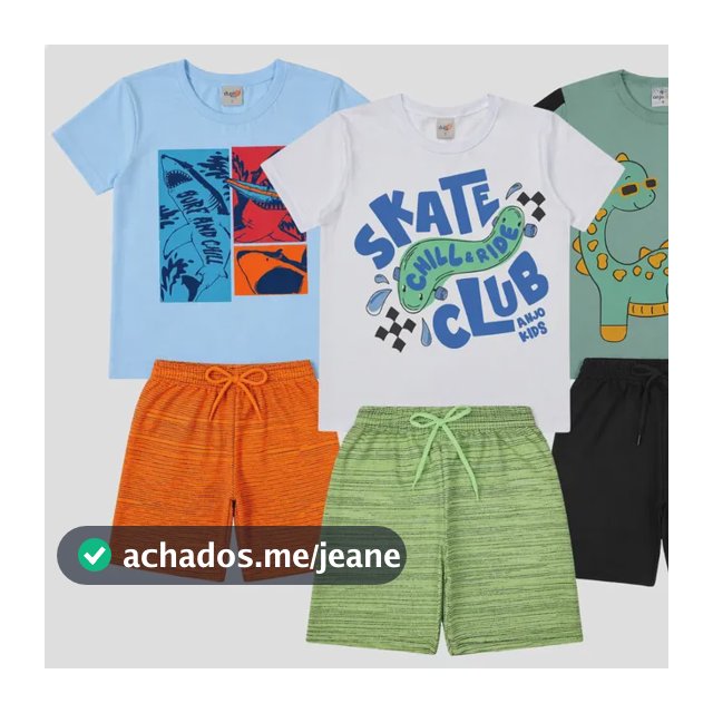 Kit Com 3 Conjuntos Menino Infantil 3 Camisetas + 3 Bermudas