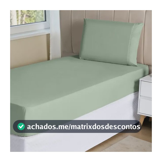 Jogo Lençol 2 Peças Solteiro Hipercal 400 Fios Leve Luxo Cor Verde Desenho do tecido Liso