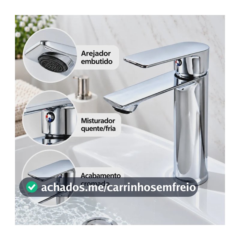 Torneira para Banheiro Monocomando Bica Baixa Cromado Com Arejador Quente e Fria