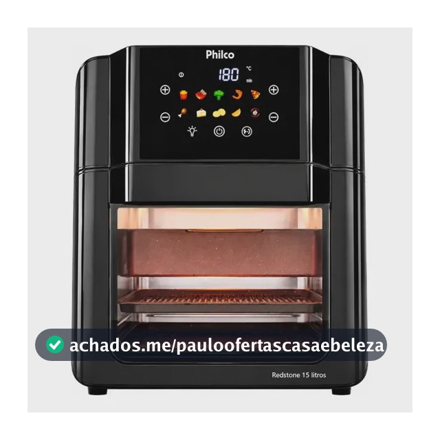 Philco PAF15C Fritadeira Air Fryer Oven 15 Litros Revestimento Redstone Porta Removível Luz Interna 10 Funções Preta