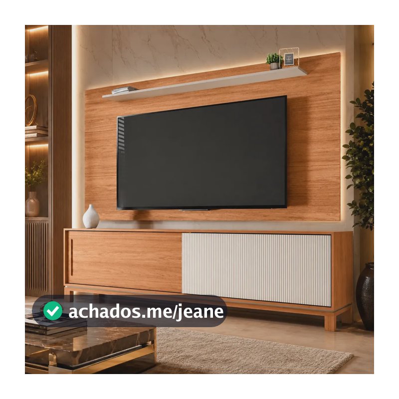 Rack com Painel Caemmun Flora Para TV de 65 Polegadas, Freijó/Off White
