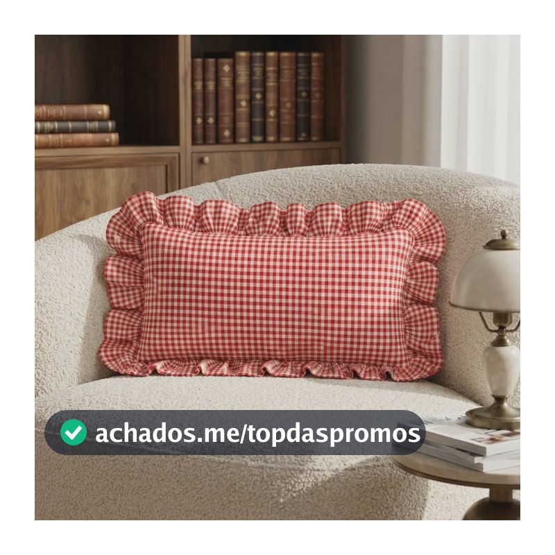 Capa De Almofada Baguete 50x28 De Algodão Com Babado Xadrez Xadrez Vermelho