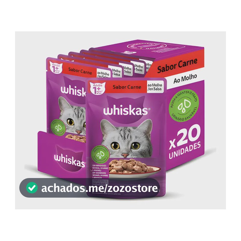 Whiskas ração úmida para gatos carne ao molho 85gr com kit de 20 sachês