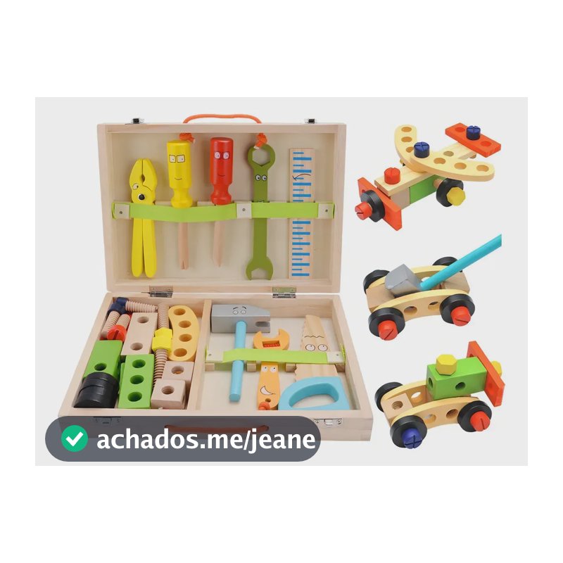 Brastoy Kit Caixa Maleta Madeira Infantil Com Ferramentas Montessori