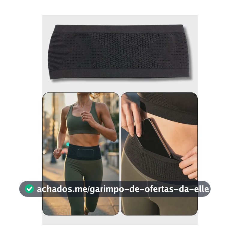 Cinta Pochete Corrida Porta Celular + E-book Fitness Habitos Preto Texturizado Tam. M
