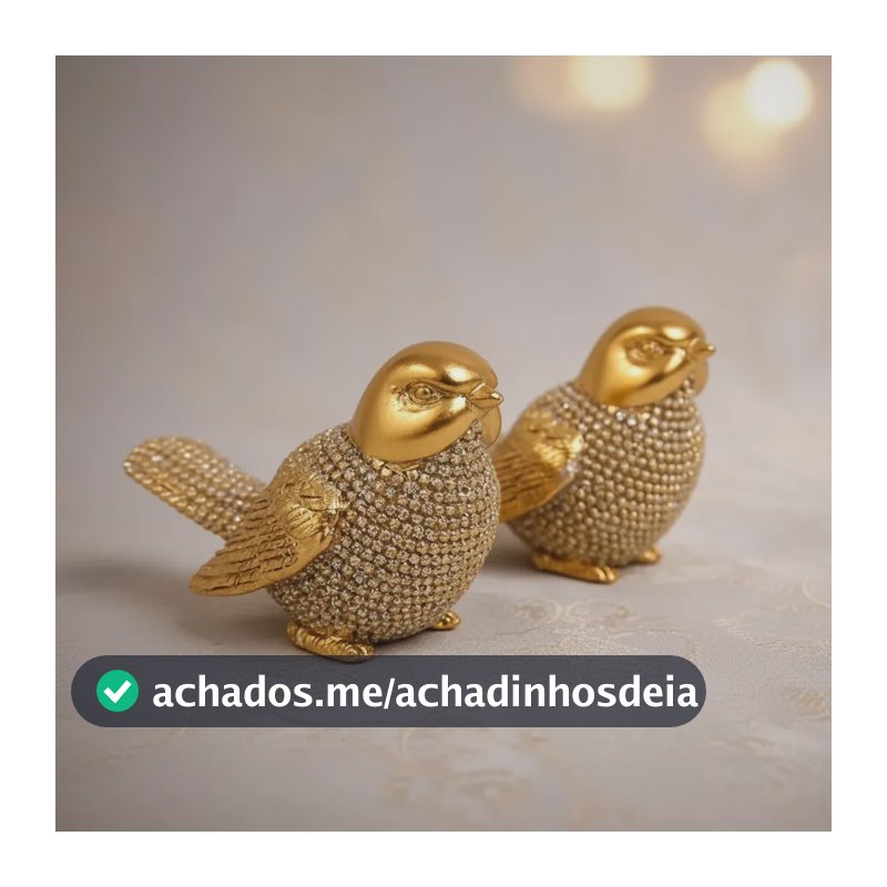 Casal Passarinho Cerâmica Dourado Enfeite Decoração Elegante Dourado