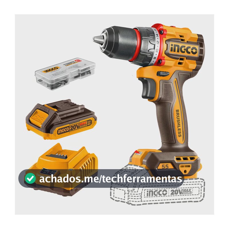 Furadeira/paraf Bl 55nm 1/2'' 1 Bat 2.0ah Cdli205582-9 Ingco Amarelo
