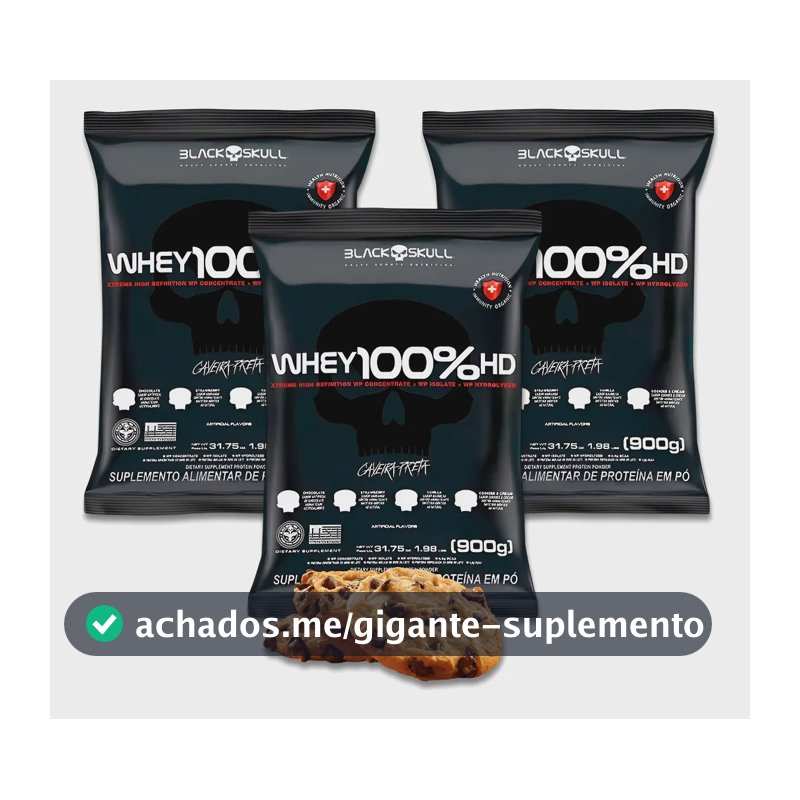 Whey Kit Black Skull 3 Unidades 900g Cada Ganho Muscular Cookies