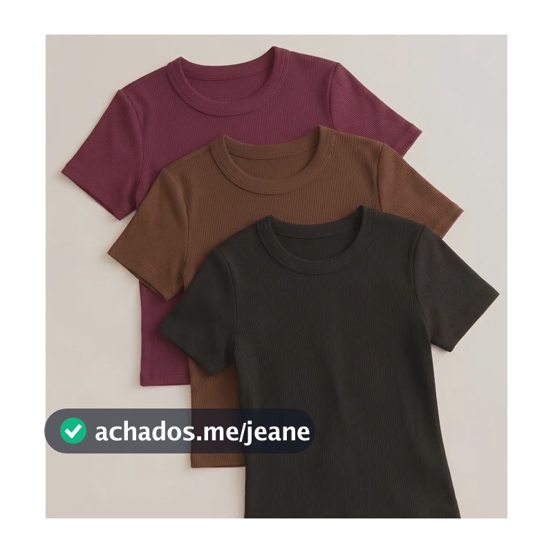 Kit 3 Blusa Feminina Ribana Canelado Estilosa Básica Baby Te Preto+marrom+vinho Xg