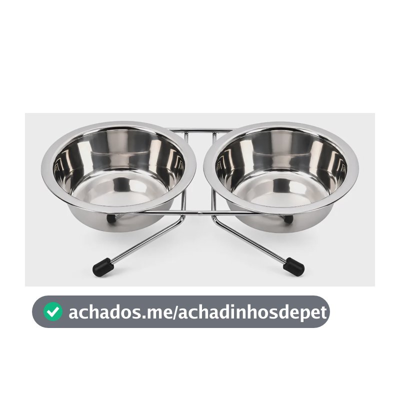 Comedouro Duplo De Inox Com Suporte Antiderrapante Para Pet 350ml Tamanho M