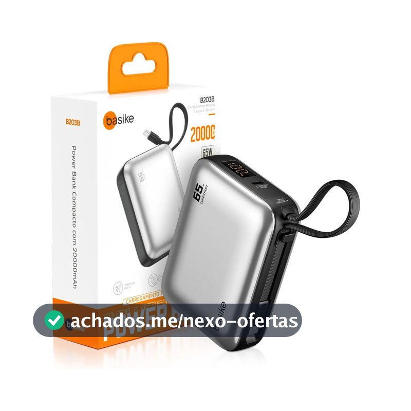 Power Bank Basike 20000mAh para Notebook e Celular com Cabo USB-C 65W