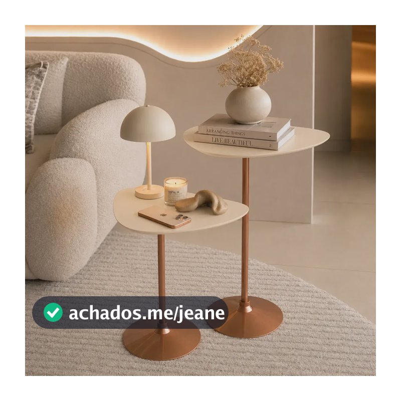 Conjunto Duas Mesinhas Decoração Orgânica Apoio Lateral Sala Off White