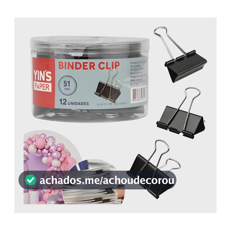 Clips Prendedor Papel Grampo Binder 51mm C/12 Pronta Cor Preto