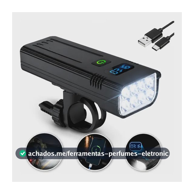 Farol Bike Led T6 Recarregável Lanterna Usb Forte Powerbank Preto