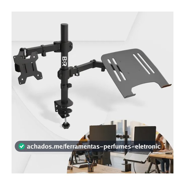 Suporte Monitor e Notebook Duplo de Mesa Articulado 12" a 32" Ergonômico