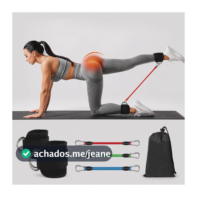Kit Peças Faixas Elásticas Tornozelo Treino Glúteos Pern Preto