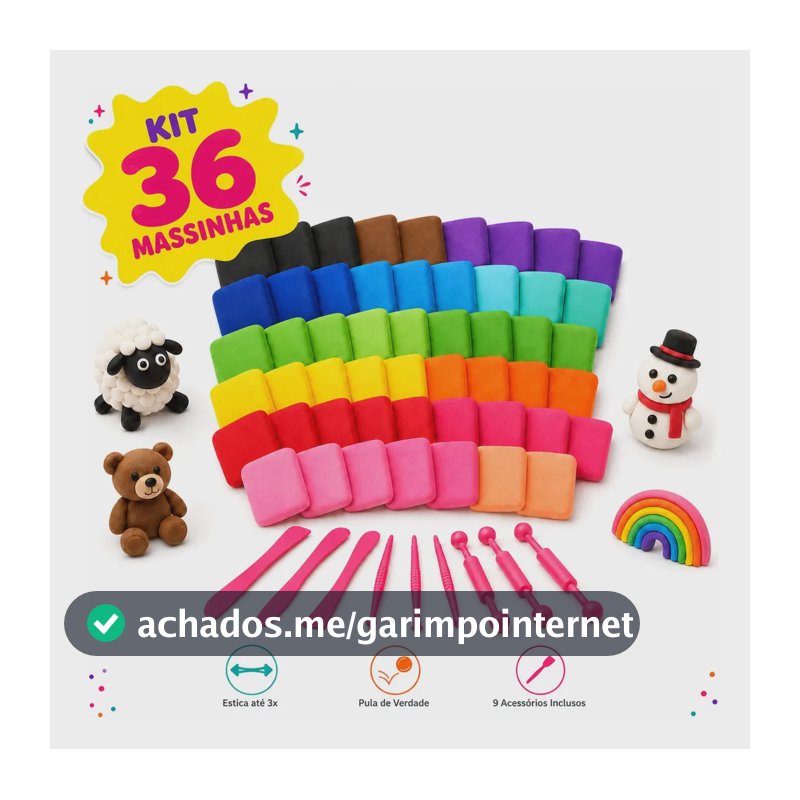 Kit 36 Massinha De Eva Pula Pula Não Gruda Na Mão Massa Modelar Infantil Com 9 Acessórios Incluso Brinquedo Para Criança Marca Lar Commex