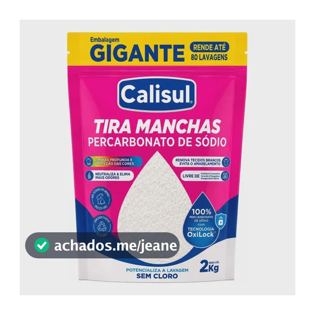 Percarbonato De Sódio Calisul 2kg Tira Manchas Roupas Brancas E Coloridas Tamanho Familia