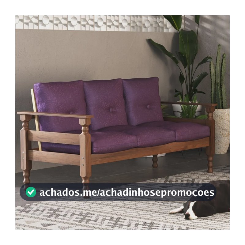 Sofá 3 Lugares Madeira Maciça Liz Multimóveis Cr7000 Lilás Violeta