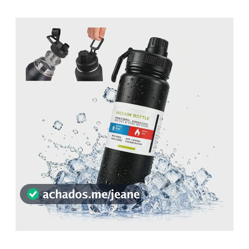 Garrafa Térmica 800ml Qualishop Passeio Aço Inox Resistente Preto