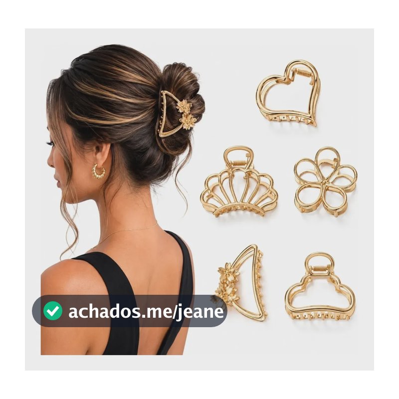 5 Presilhas Piranha Prendedor De Cabelo Luxo Metal Dourada