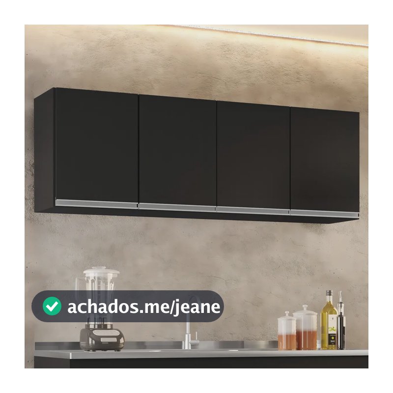Armário Cozinha Nevada Preto 4 Portas 160cm Lumil Móveis