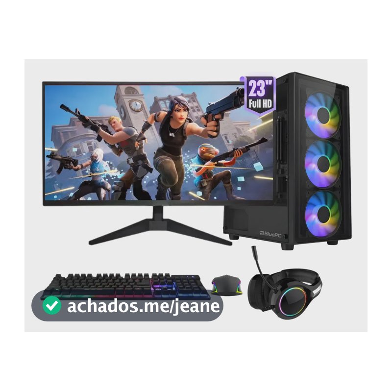 Computador Gamer completo RGB, Intel Core i7 3770, 16GB RAM, SSD 512GB, Fonte 500W, Monitor 23" Full HD 75Hz, Kit Gamer completo, Windows 10 Pro, Bivolt - BluePC PG2E-1022RG
