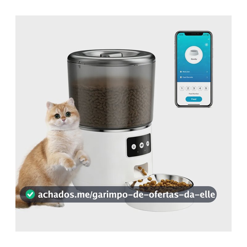 4L Alimentador Comedouro Automático Inteligente Dispensador Gatos E Cães Com App, Branco