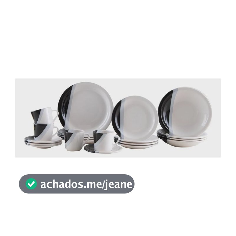 Aparelho De Jantar E Chá Cerâmica Brasília 20 Peças Branco Branco E Preto