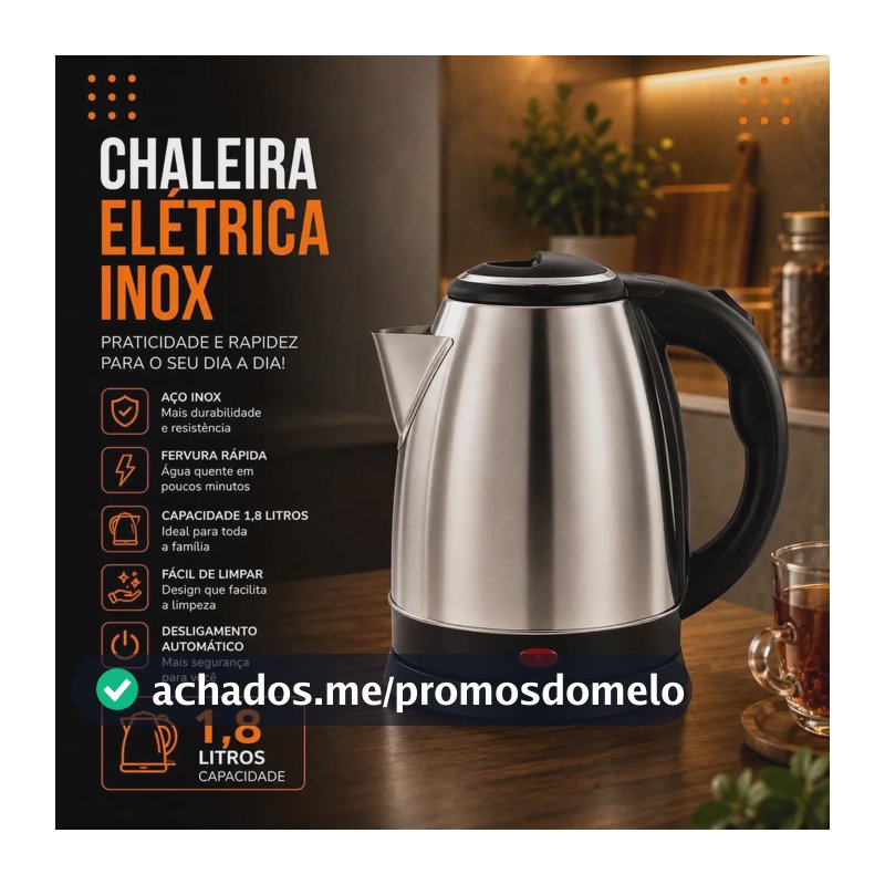 Chaleira Jarra Elétrica 1,8l Litros Em Inox Desligamento Automático Aquecimento Rápido Segura Café Chá Fácil Abertura Alça Viacruz