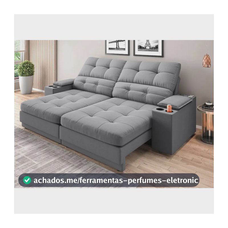 Sofá Com Usb Retrátil E Reclinável Eureka 2,00m Cinza