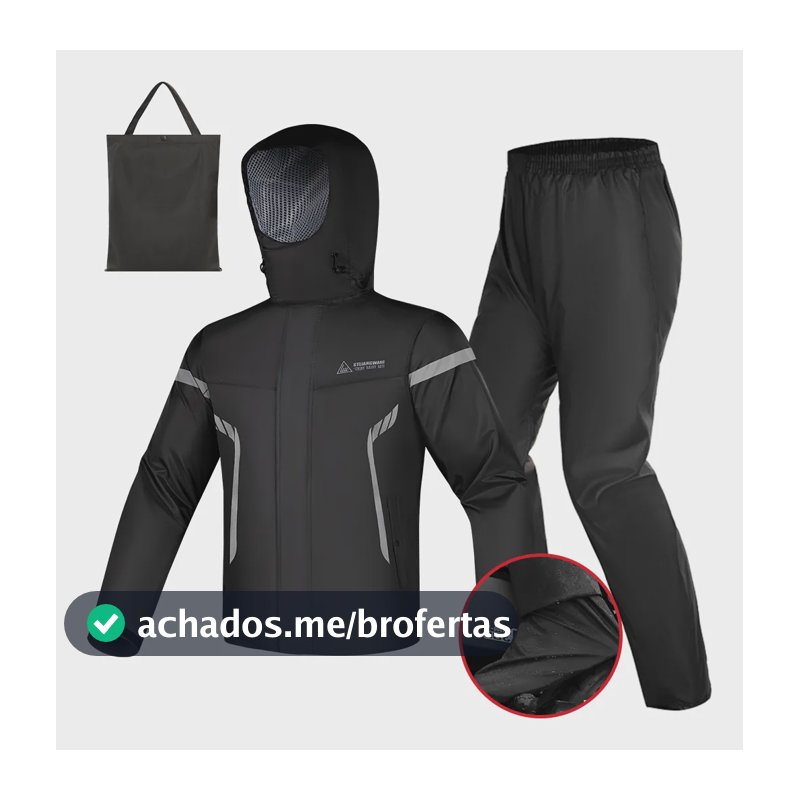 Kit Capa De Chuva Roupa Conjunto Para Motoqueiro Reforçada Preto M