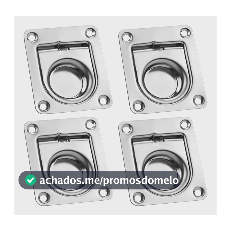 Kit 4 Puxador De Tampa Em Aço Inox 65 X 55 Mm Para Barcos