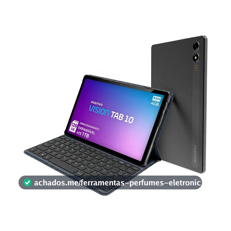 Positivo Vision TAB10 T3010 4GB RAM 128GB SSD com Capa Teclado Octa-Core 5 13MP Bateria 6000mAh Tela 10.1“ HD Wifi AC e 4G Full Lamination - Preto