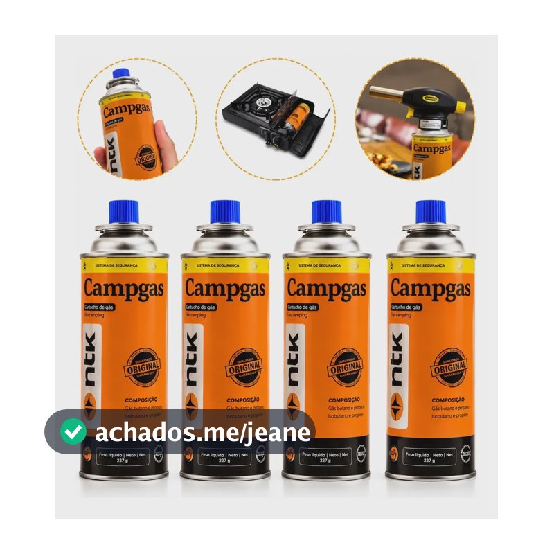 Kit Camping Gás De Maçarico Fogareiro 4 Latas Refil 227g Ntk Laranja