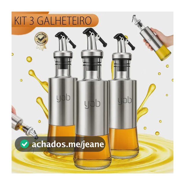 Yab - Kit 3 Galheteiro Porta Azeite Vinagre Em Inox E Vidro 300ml