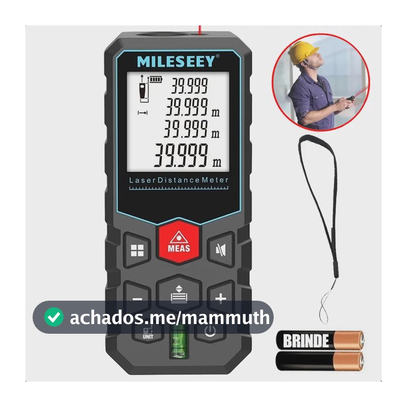 Trena Digital Laser Mileseey X5 40m Precisão 2mm Calcula Área e Volume